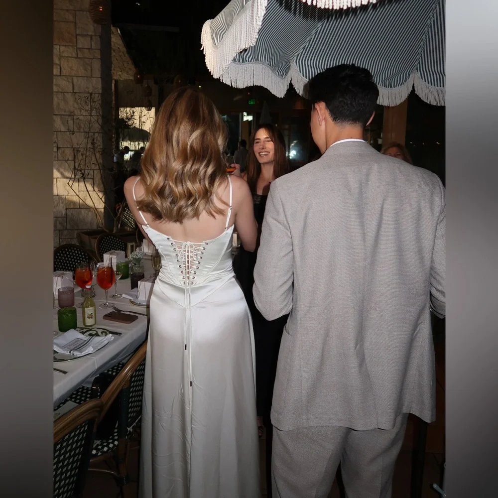 house of cb Annabella Ivory Satin Lace Up Maxi Dress - Picture 5 of 8